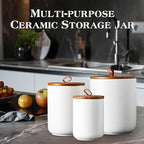 JOJUNO White Ceramic Canister 3 Piece with Airtight Bamboo Lid - Image 5