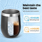 Volhoply 12oz Stainless Steel Wine Tumbler with Lid Bulk 12 Pack,Double Wall Vacuum Stemless Wine Glasses,Reusable Metal Travel Coffe Mug with Straw,Insulated Cups Gifts for Christmas（Black,12 Set） - Image 5