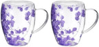 METALLIXITY Flowers Double Wall Glass Coffee Mugs 11.8oz Purple 2Pcs by METALLIXITY
