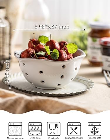 Gomakren Ceramic Berry Basket Set of 2, Elegant Fruit Basket Container & Ceramic Pour Over Coffee Dripper, Single-Hole Cone Brewer - Image 2