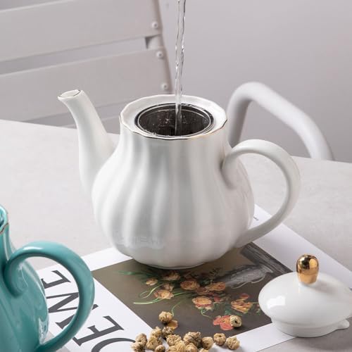 Sweejar 40FLOZ Royal Teapot with Infuser,Porcelain Tea Pot (White) - Image 5