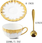 Gold Rimmed Ceramic Coffee Mug with Saucer Cappuccino Mug, 6 oz, for Coffee, Latte, Tea, Set of 6 (gold, Large) - Image 2