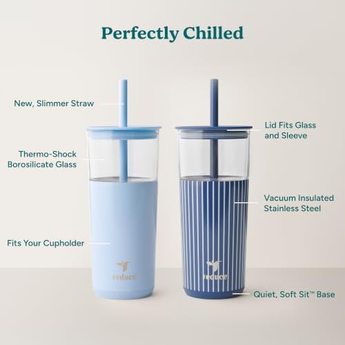 REDUCE Aspen - 20oz Vacuum Insulated Glass Tumbler - Extra Wide Straw & Lid - Image 3