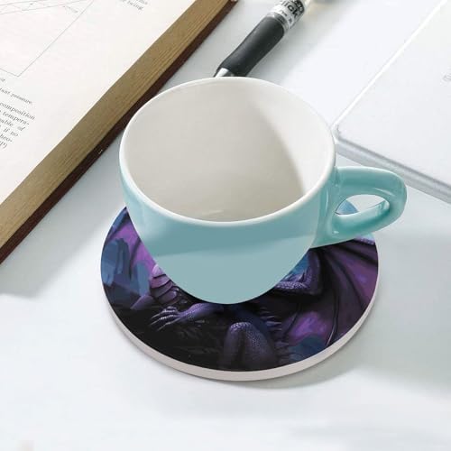6PCS Purple Dragon Purple Moon Coasters Non-Slip Round Drink Coasters with Ceramic Stone and Cork Base, Heat Resistant Absorbent 33.00Stone Coaster Set for Kinds of Mugs and Cups, 4 Inch - Image 5
