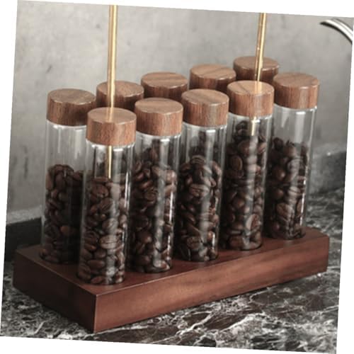 Angoily Glass Coffee Bean Vials with Lids, Wooden Stand Display - Image 4