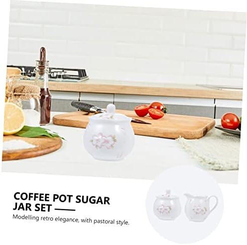 1 Set Ceramic Milk Jug Sugar Bowl White Utensils Set Coffee Syrup Set Coffee Dripper Set Ceramic Sugar Jar Candy Canister Tea Mug with Lid Coffee Pot Sugar Pot with Lid Ceramics Jars (Bianco 12X7.5CM) - Image 4