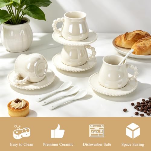 8oz Cappuccino Cups with Saucers and Spoons, Tea Cups Set of 4 - Image 3