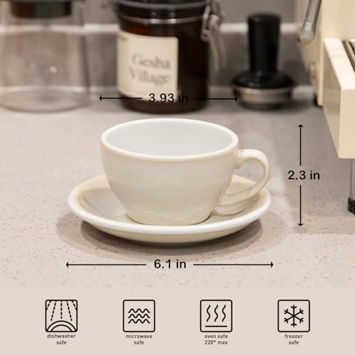 Loveramics Coffee Cup Ceramic, 8 oz Latte Art Cup with Saucer for Cappuccino, Tea, Espresso, Thick - walled stoneware Cappuccino mug Set for Cafe and Barista - Potters Colours (Ivory, 8OZ) - Image 5