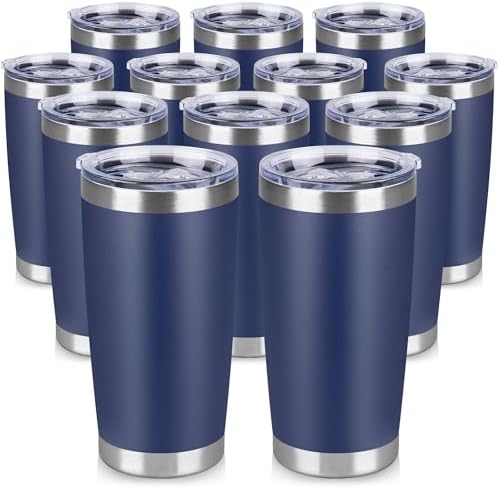 20 oz Tumbler Stainless Steel Tumblers Bulk with Lid Double Wall Insulated Coffee Tumbler Cups for Hot & Cold Drinks Powder Coated Travel Coffee Tumbler Mug Metal (Navy Blue, 12 pack) by VQRRCKI