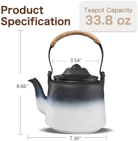 ZENS Ceramic Teapot with Infuser, 33.8oz Japanese Teapot for Loose Leaf Tea - Image 4