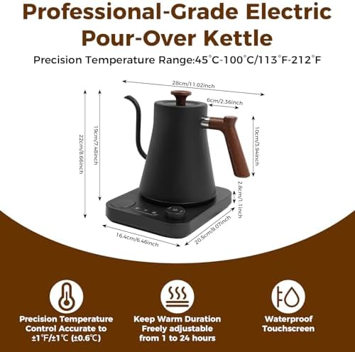 Gooseneck Electric Tea Kettle with Pour Over Pot with LED & Precise 1°F Temp Control,Keep Warm, Hot Water Kettle for Home/Office 304 Stainless Steel (Black) - Image 2