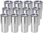 DOMICARE 20oz Tumbler with Lid Stainless Steel Tumblers Bulk, Double Wall Vacuum Insulated Coffee Travel Mug, 12 Count (Pack of 1) Stainless Steel by VisittheDOMICARE