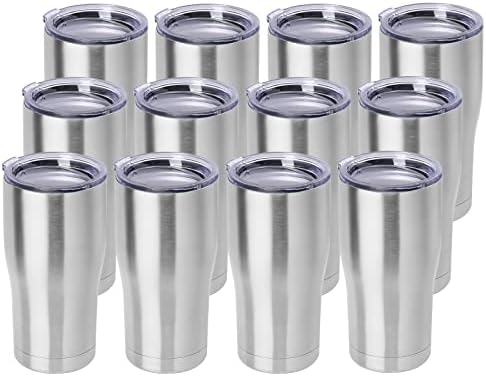 DOMICARE 20oz Tumbler with Lid Stainless Steel Tumblers Bulk, Double Wall Vacuum Insulated Coffee Travel Mug, 12 Count (Pack of 1) Stainless Steel by VisittheDOMICARE