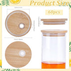 60 Pcs 2.76Inch Bamboo Jar Lids with Straw Hole for Glass Cups, Bamboo Canning Jar Storage Lids with Silicone Ring Glass Cup Covers for Regular Mouth Drinking Jars - Image 2