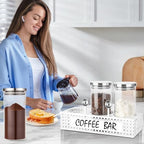 Glass Coffee Containers with Shelf 3x 47oz Coffee Station Organizer Glass Coffee Bean Storage with Spoon Coffee Canister Set Jars for Coffee Bean Ground Nuts - Image 5