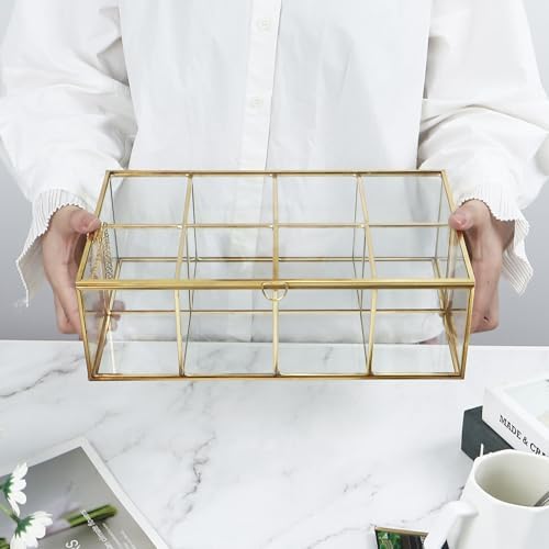 Gold Glass Tea Bag Organizer, Tea Box, Tea Bag Container (8 Compartments) - Image 6