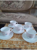 SODEF Set of 5 Arcopal Style Glass Cups and Saucers, White, 1 Liter Capacity, Vintage Design, Durable Porcelain Alternative for Coffee or Tea, appropriate for Home Kitchenware Collection - Image 6