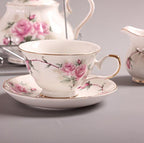 15 Piece European China Coffee Cup Set, Ceramic Porcelain Tea Cup Set with Metal Holder, Tea Gift Sets, Pink Camellia Painting … - Image 2