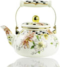 Floral Enamel Tea Kettle Bohemian Vintage Teapot Hot Water Coffee Kettle Pot 2.5L Porcelain Beige Colorful Rustic Tea Pot for Stovetop Hot Water Kitchen Decor by Leebright