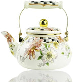 Floral Enamel Tea Kettle Bohemian Vintage Teapot Hot Water Coffee Kettle Pot 2.5L Porcelain Beige Colorful Rustic Tea Pot for Stovetop Hot Water Kitchen Decor by Leebright