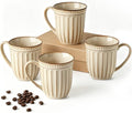 HASENSE Textured Coffee Mugs Set of 4, 16 Oz Ribbed Ceramic Cups with Large Handle for Latte Tea Cappuccino, Stackable Embossed Mugs for Everyday Use, Microwave & Dishwasher Safe, Creamy Beige by Hasense
