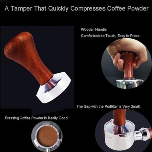 Espresso Tamper with Stainless Steel Base Vintage Wood Handle Coffee Press Tools Home Barista Accessories for Portafilter Machine(53.3mm) - Image 5