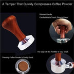 Espresso Tamper with Stainless Steel Base Vintage Wood Handle Coffee Press Tools Home Barista Accessories for Portafilter Machine(53.3mm) - Image 5