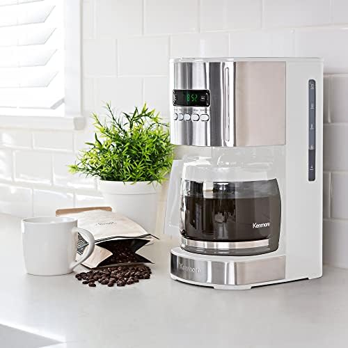 Kenmore drip Coffee Maker - 12 Cup programmable cafe machine with glass pot, regular & bold brew, auto shut off large water reservoir, reusable filter, kitchen appliances for cafeteria barista, White - Image 2