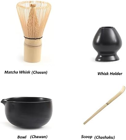 Japanese Matcha Tea Set of 4 Ceremony Matcha Kit with Matcha Bowl(Chawan) with Pouring Spout, Matcha Whisk (Chasen), Scoop (Chashaku), Ceramic Whisk Holder for Japanese Tea Ceremon White - Image 4