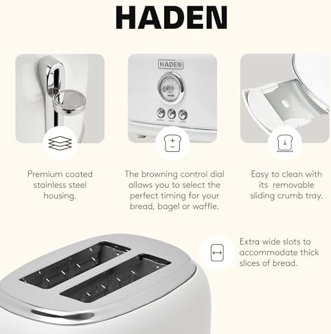 Haden Dorset 2 Slice Extra Wide Slot Toaster, Cool Touch Exterior, Ivory - Image 3