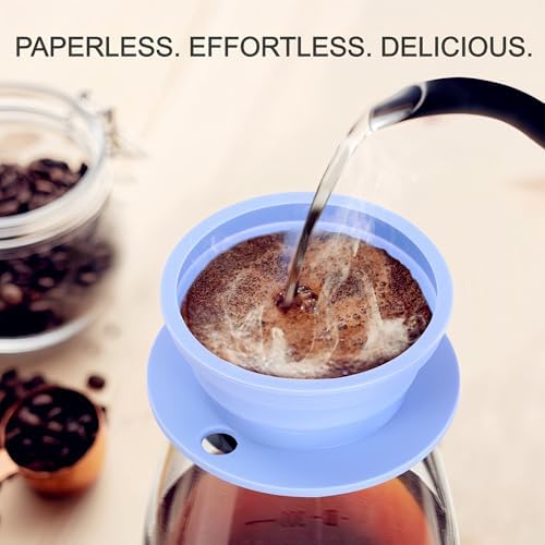 Portable Coffee Maker Pour Over, Travel Coffee Maker Set + Travel Electric Kettle With Temp Control, Collapsible Portable Tea Kettle for Traveling, Hotel, Office, BPA-Free Silicone, 110V, Blue - Image 3