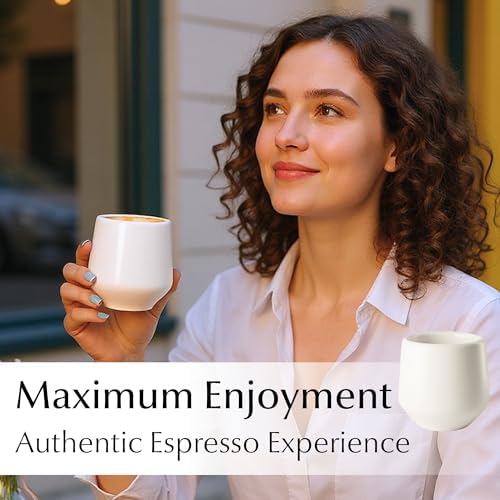 MIAMIO - Espresso Cups Set of 4/Mug Set, Ceramic (3oz) - Luxe (Cream White) - Image 4
