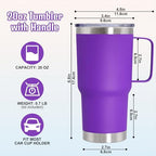 20 oz Tumbler with Handle and Lid Insulated Travel Coffee Mug Purple 12P - Image 6