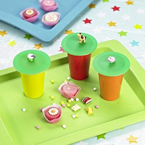 LURCH Germany Silicone Reusable Coffee & Tea Mug Lid | Glass Cup Cover | Anti-dust And Camping & Outdoor Suction Seal | For Hot and Cold Beverages | Set of 3 - Green (Farm Animals Theme) - Image 3