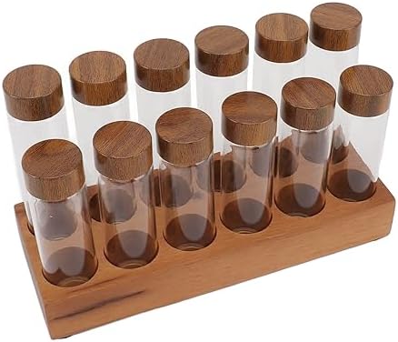Fydun Clear Glass Coffee Bean Storage Jar, Tubes with Walnut Wood Stand Lid Coffee Bean Storage Tube Cellars Single Dose Container for Kitchen Row 6 Holes Jars & Canisters One of (#12) - Image 5
