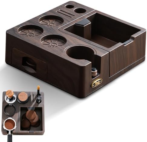 Bincoo Espresso Tamping Station & Knock Box, 2-in-1 Coffee Powder Station for 51/53/54/58mm Portafilter, Anti-Slip ABS Espresso Accessories Organizer, Tamper Base & Coffee Grounds Bin by Bincoo