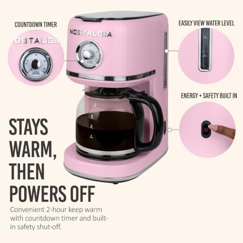 Nostalgia Classic Retro 10 Cup Coffee Maker, Pink - Image 5