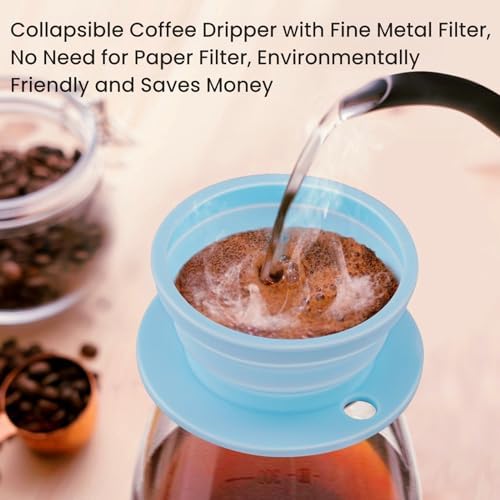 Travel Kettle Electric Foldable, Portable Electric Kettle, Collapsible Kettle Silicone + Paperless Collapsible Coffee Dripper, Travel Pour Over Coffee Maker 1 Cup (Blue) - Image 4