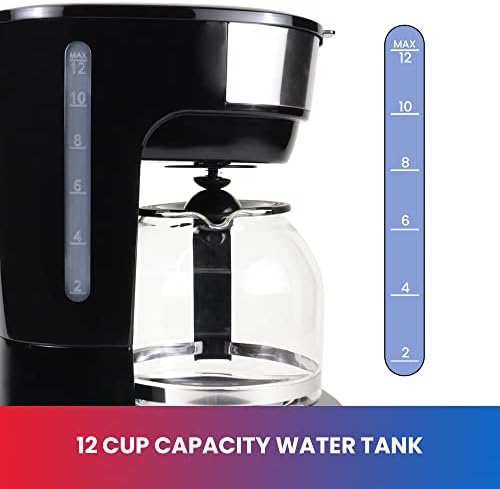 Total Chef TCCM06 Programmable Coffee Maker Stainless Steel with 12-Cup Glass Carafe, LCD Display, Reusable Basket Filter Easy Cleanup Built in Water-Level Indicator, Countertop, Black/Gray - Image 4