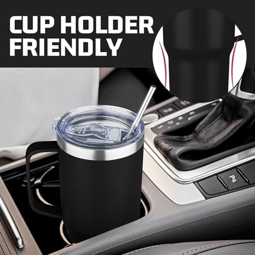 20 oz Tumbler with Handle Stainless Steel Insulated Coffee Tumbler with Lid and Straw Double Wall Vacuum Insulated Coffee Mug Leak Proof Travel Mug Tumbler for Hot and Cold Drink (Black,4pack) - Image 6