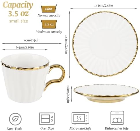 Espresso Cups with Saucers, 3.5 oz Demitasse Turkish Coffee Cup - Image 2