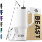 Beast 42 oz Tumbler with Handle Stainless Steel Vacuum Insulated Coffee Ice Cup Double Wall Travel Flask (Arctic White) by GreensSteel