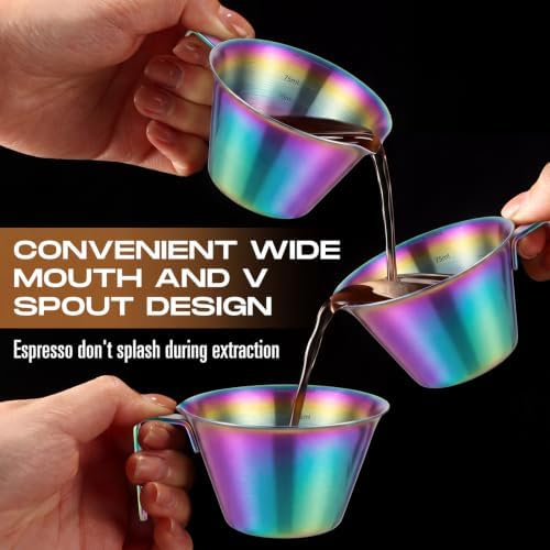 Honeydak 12 Pcs Stainless Steel Espresso Shot Cup 3.4 Oz/ 100 ml Espresso Measuring Cup with Spout and Handle Stainless Steel Coffee Shot Glasses Scale Metal Coffee Measuring Accessories(Colorful) - Image 4