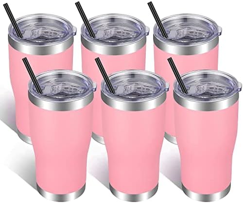 VEGOND 20oz Tumbler Stainless Steel Tumbler Cup with Lid And Straw Vacuum Insulated Double Wall Travel Coffee Mug(Pink 6 Pack) by VEGOND