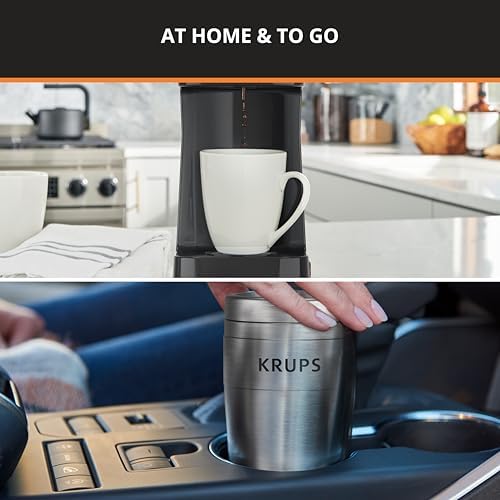 KRUPS: 2 Cup Coffee Maker, Simply Brew Stainless Steel Single Serve Drip Coffee Machine and Travel Tumbler 14 Ounce Stainless Steel Tumbler Included 650 Watts Coffee Filter, Compact Silver and Black - Image 4
