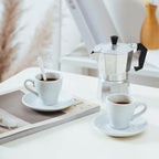 Espresso Cups Set of 6, 2.8 oz White Espresso Cups and Saucers - Image 2
