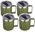 Volhoply 14oz Insulated Stainless Steel Coffee Mug with Lid Bulk 4 Pack,Double Wall Vacuum Travel Coffee Cup with Handle,Reusable Cups Tumbler,Camping Mugs Keep Hot,Ideal Gifts(Army Green,4) by LiveFully%EF%BC%8CDrinkFreely%E2%80%94KeepGoingwithVolhoply%EF%BC%81