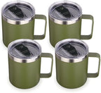 Volhoply 14oz Insulated Stainless Steel Coffee Mug with Lid Bulk 4 Pack,Double Wall Vacuum Travel Coffee Cup with Handle,Reusable Cups Tumbler,Camping Mugs Keep Hot,Ideal Gifts(Army Green,4) by LiveFully%EF%BC%8CDrinkFreely%E2%80%94KeepGoingwithVolhoply%EF%BC%81