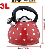 2026 Upgraded Whistling Tea Kettle Stovetop, 3.2qt 304 Stainless Steel Teapot with Polka Dot Design, Retro Cool Touch Teakettle for Gas Induction Electric Stove Red 3.2 Quarts - Image 2