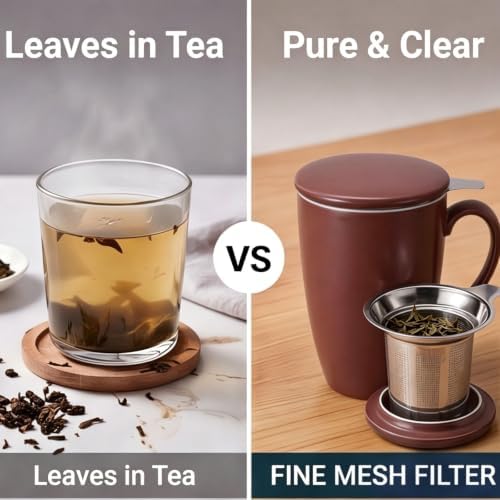 PATIKIL 450 Ml/15 oz Ceramic Tea Infuser Mug with Lid and Stainless Steel Filter | Microwave & Dishwasher Safe Loose Leaf Tea Cup for Office Home Gift, Brownish-red - Image 2